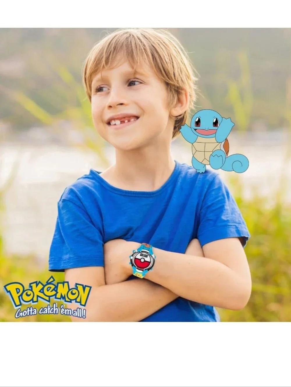 Kids Flashing LCD Watch - Blue Pikachu & Charmander Design